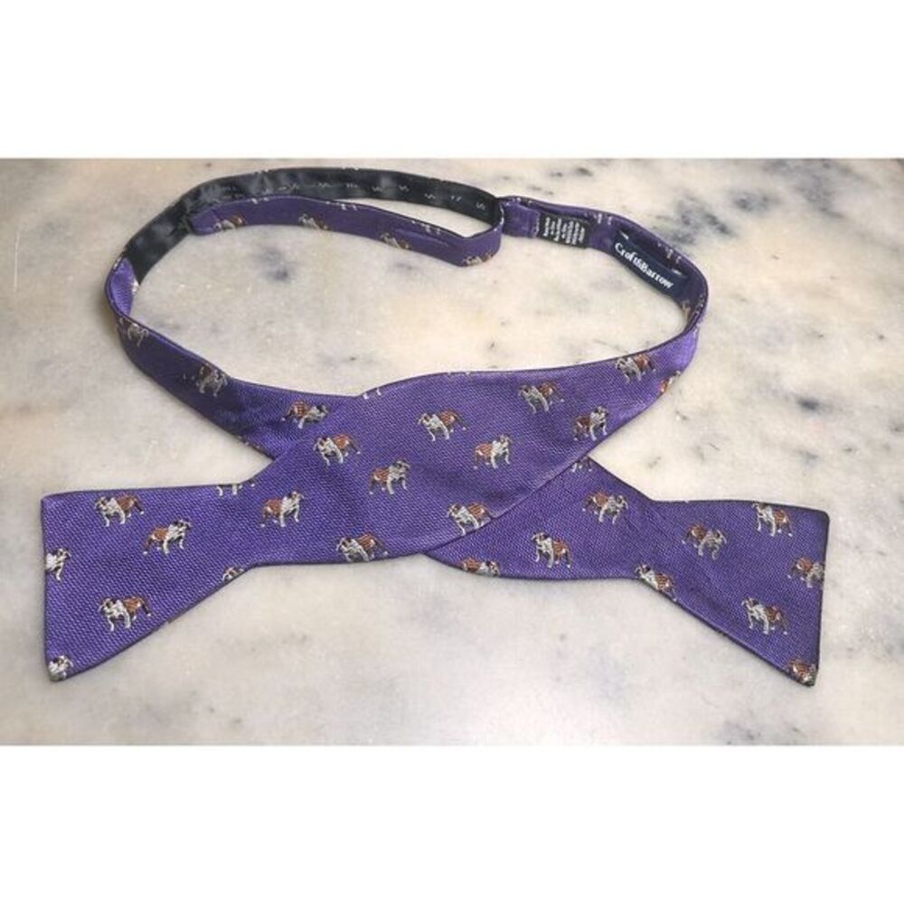 RARE Croft & Barrow Bulldog Bulldogs Handmade Silk Blend Purple Self Tie Bow Tie